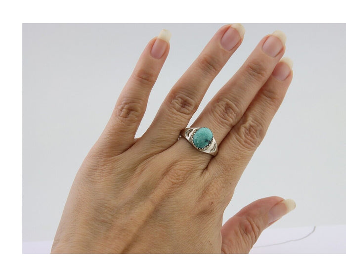 Navajo Ring 925 Silver Natural Blue Turquoise Native American Artist C.80's
