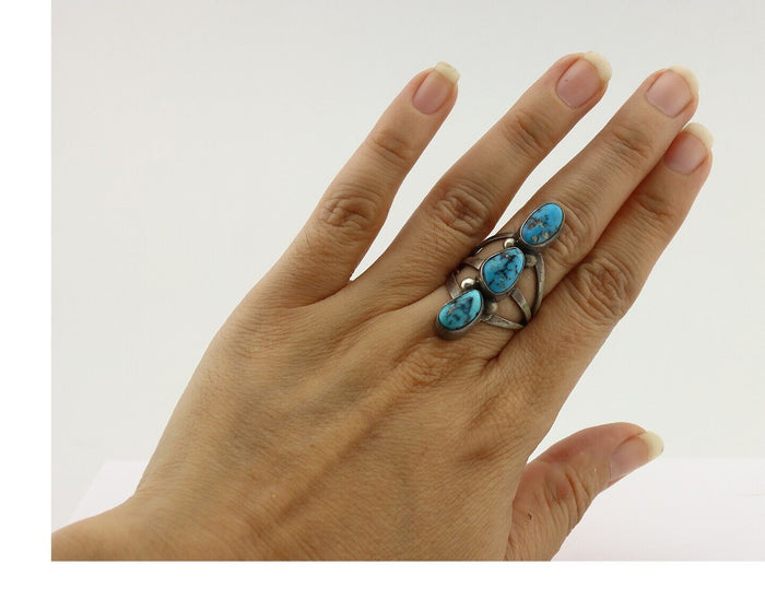 Navajo Ring 925 Silver Natural Blue Turquoise Native American Artist C.80's