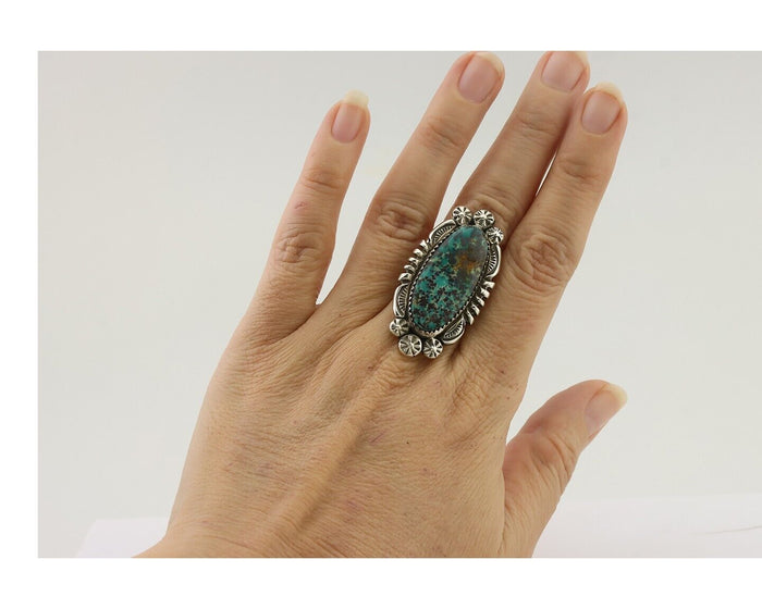 Navajo Ring 925 Silver Natural Blue Turquoise Native American Artist C.80's