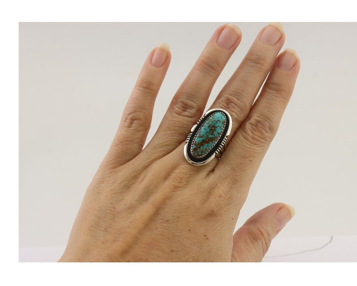Navajo Ring 925 Silver Natural Blue Turquoise Native American Artist C.80's