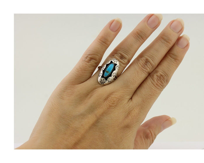 Navajo Ring 925 Silver Natural Blue Turquoise Native American Artist C.80's