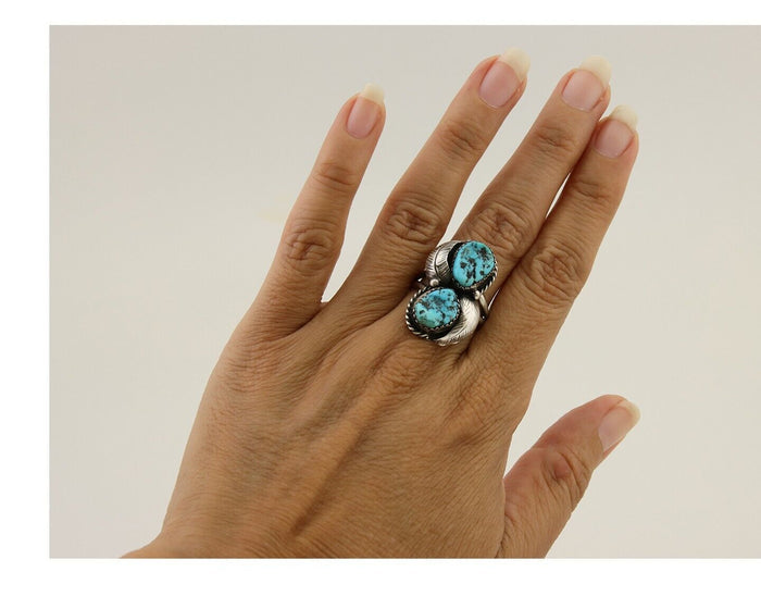 Navajo Ring 925 Silver Natural Blue Turquoise Native American Artist C.80's