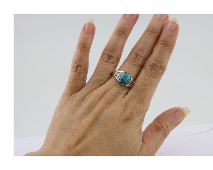 Navajo Ring 925 Silver Natural Blue Turquoise Native American Artist C.80's