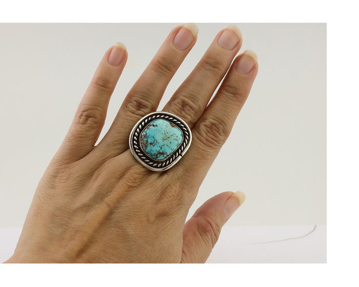 Navajo Ring 925 Silver Natural Blue Turquoise Native American Artist C.80's