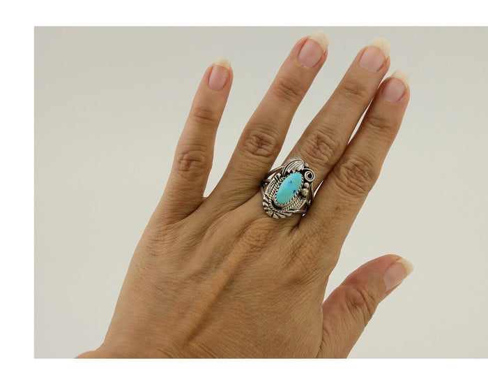 Navajo Ring 925 Silver Natural Blue Turquoise Native American Artist C.80's