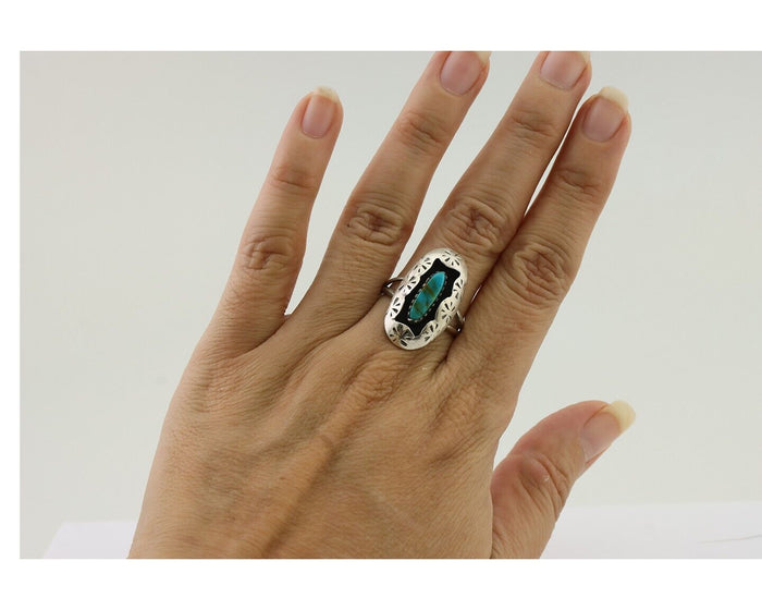 Navajo Ring 925 Silver Natural Blue Turquoise Native American Artist C.80's