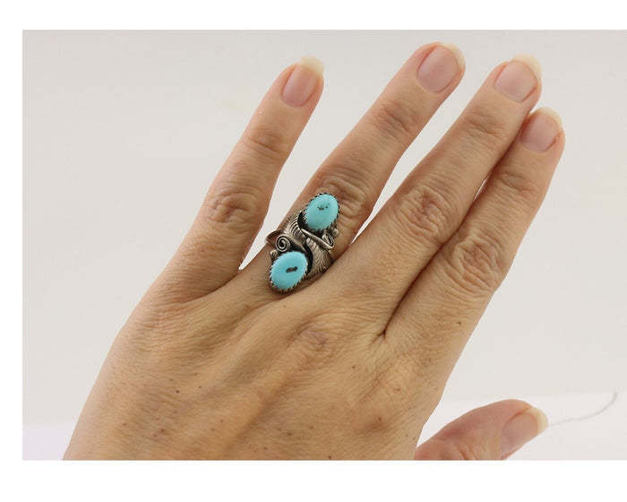 Navajo Ring 925 Silver Natural Blue Turquoise Native American Artist C.80's