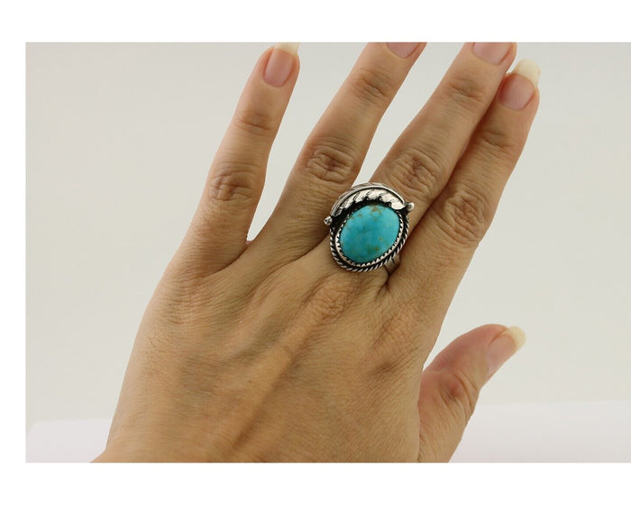 Navajo Ring 925 Silver Natural Blue Turquoise Native American Artist C.80's