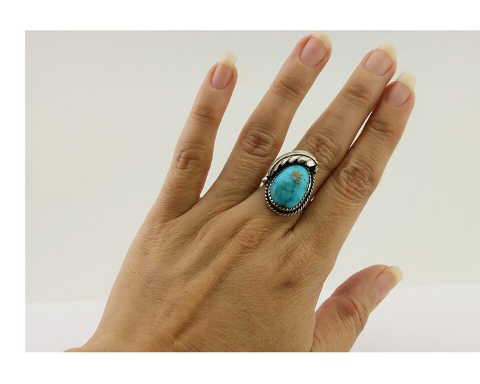 Navajo Ring 925 Silver Natural Blue Turquoise Native American Artist C.80's