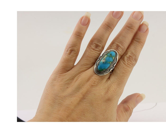 Navajo Ring 925 Silver Natural Blue Turquoise Native American Artist C.80's