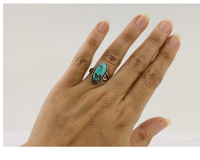 Navajo Ring 925 Silver Natural Blue Turquoise Native American Artist C.80's
