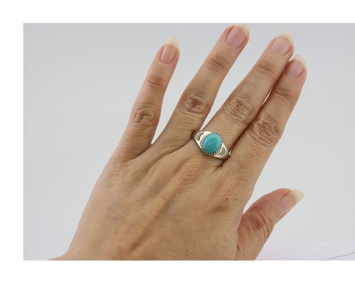 Navajo Ring 925 Silver Natural Blue Turquoise Native American Artist C.80's