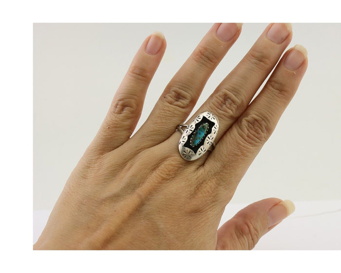 Navajo Ring 925 Silver Natural Blue Turquoise Native American Artist C.80's