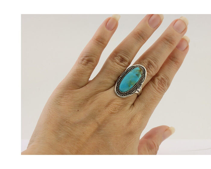 Navajo Ring 925 Silver Natural Blue Turquoise Native American Artist C.80's