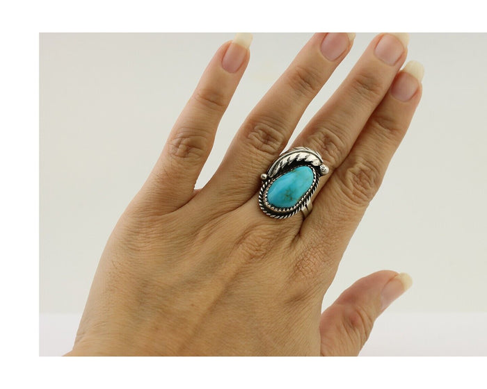 Navajo Ring 925 Silver Natural Blue Turquoise Native American Artist C.80's