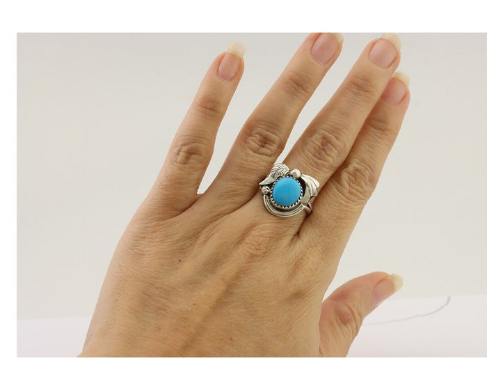 Navajo Ring 925 Silver Natural Blue Turquoise Native American Artist C.80's
