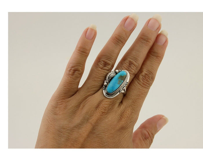 Navajo Ring 925 Silver Natural Blue Turquoise Native American Artist C.80's