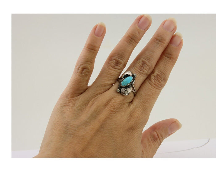 Navajo Ring 925 Silver Natural Blue Turquoise Native American Artist C.80's