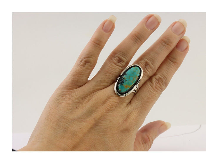 Navajo Ring 925 Silver Natural Blue Turquoise Native American Artist C.80's