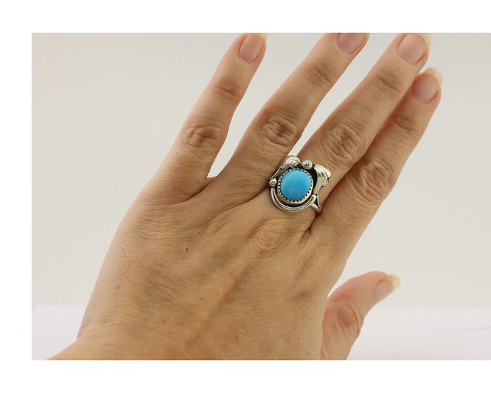 Navajo Ring 925 Silver Natural Blue Turquoise Native American Artist C.80's