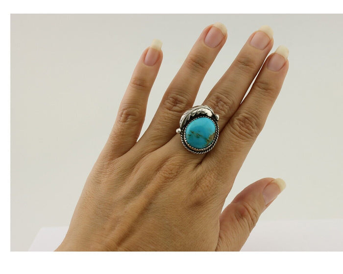 Navajo Ring 925 Silver Natural Blue Turquoise Native American Artist C.80's