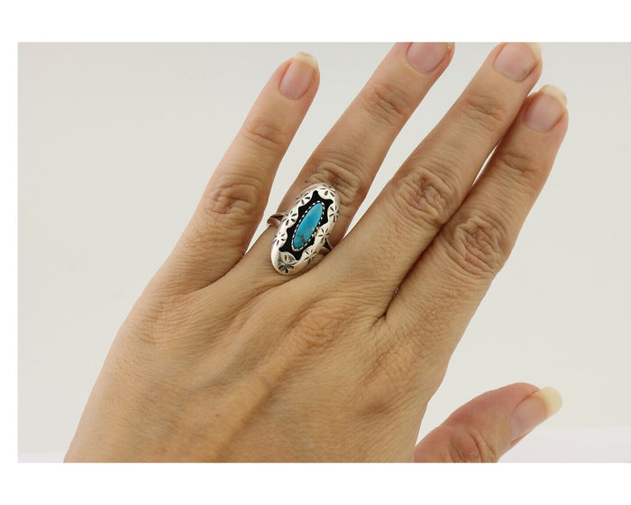Navajo Ring 925 Silver Natural Blue Turquoise Native American Artist C.80's