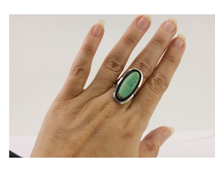 Navajo Ring 925 Silver Natural Blue Turquoise Native American Artist C.80's