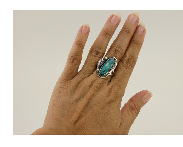 Navajo Ring 925 Silver Natural Blue Turquoise Native American Artist C.80's