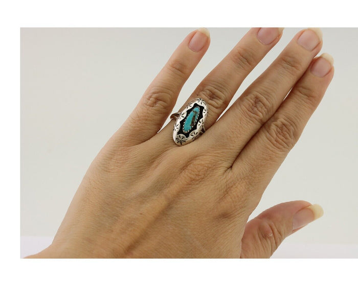 Navajo Ring 925 Silver Natural Blue Turquoise Native American Artist C.80's