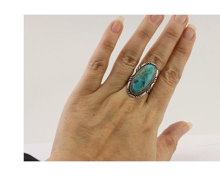 Navajo Ring 925 Silver Natural Blue Turquoise Native American Artist C.80's