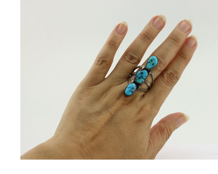 Navajo Ring 925 Silver Natural Blue Turquoise Native American Artist C.80's
