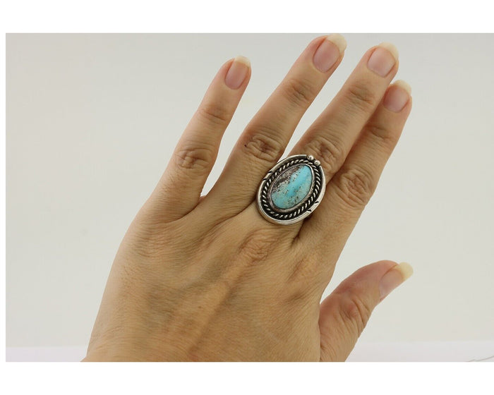 Navajo Ring 925 Silver Natural Blue Turquoise Native American Artist C.80's