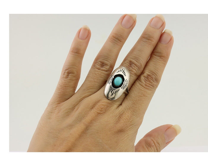 Navajo Ring 925 Silver Natural Blue Turquoise Native American Artist C.80's