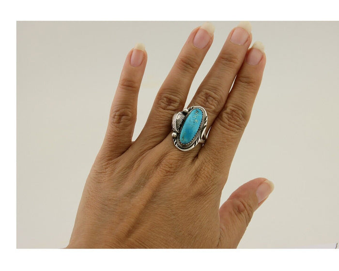 Navajo Ring 925 Silver Natural Blue Turquoise Native American Artist C.80's