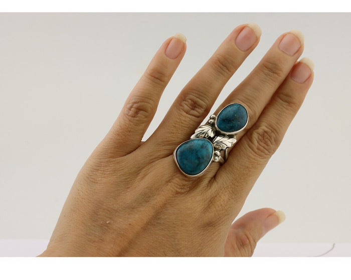 Navajo Ring 925 Silver Natural Blue Turquoise Native American C.80's