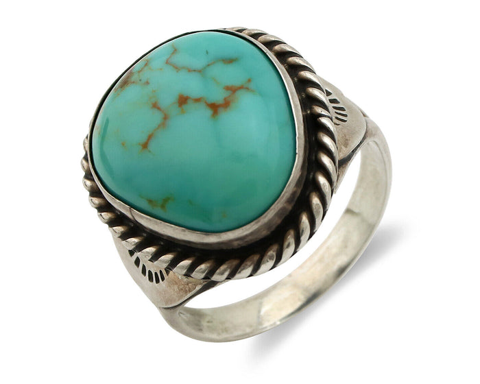 Navajo Ring 925 Silver Natural Blue Turquoise Native American Signed C.1980's