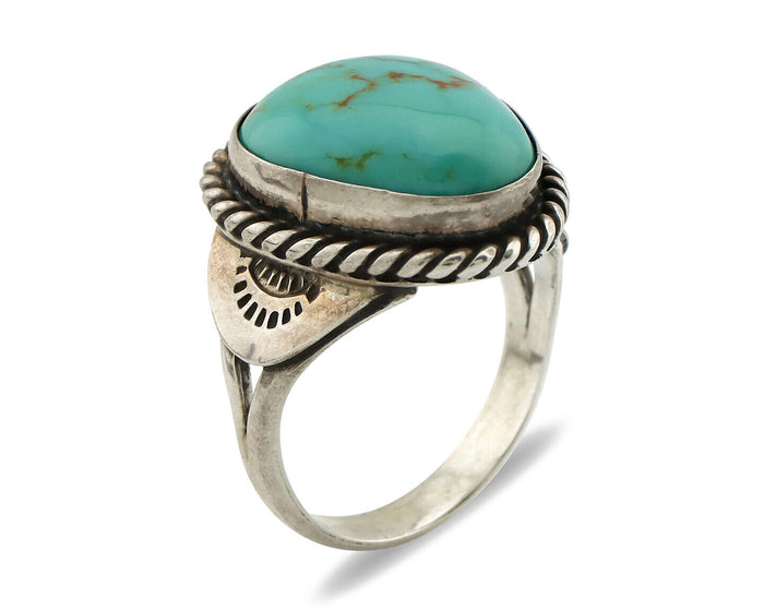Navajo Ring 925 Silver Natural Blue Turquoise Native American Signed C.1980's