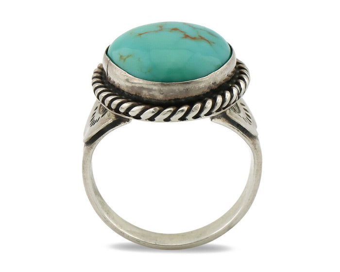 Navajo Ring 925 Silver Natural Blue Turquoise Native American Signed C.1980's