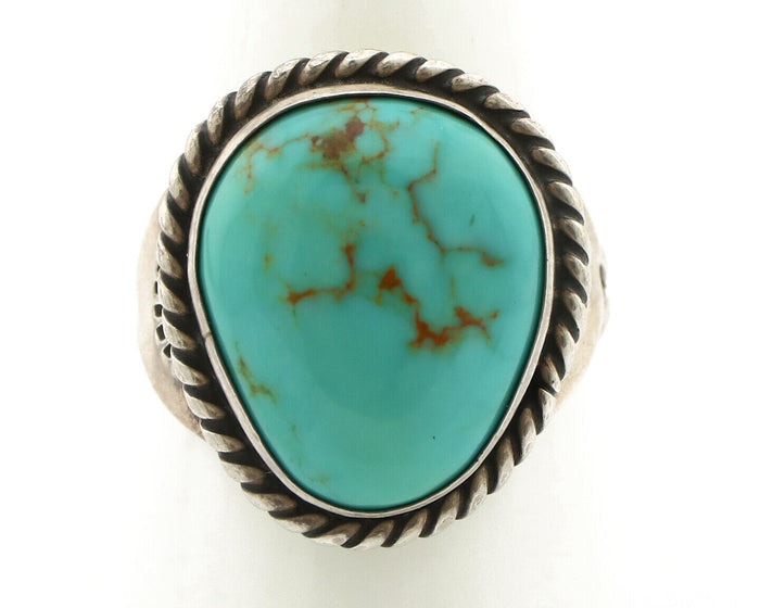 Navajo Ring 925 Silver Natural Blue Turquoise Native American Signed C.1980's