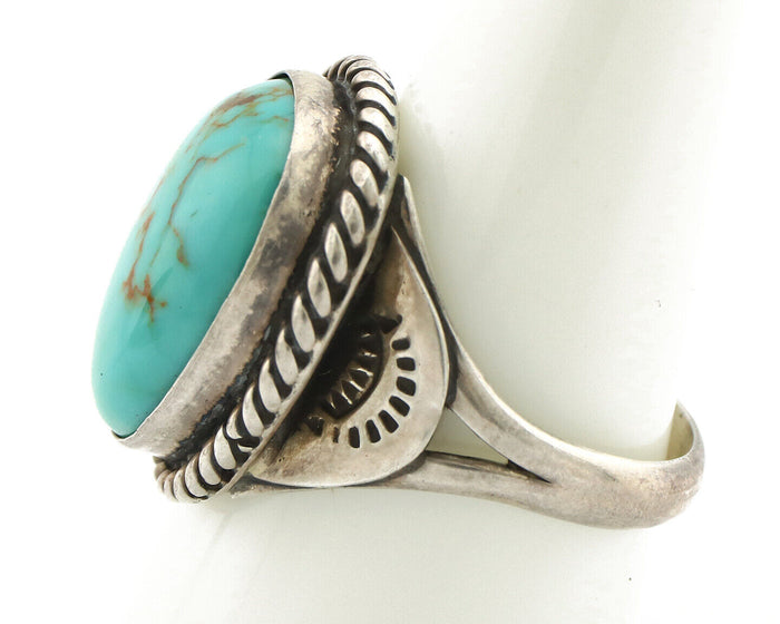 Navajo Ring 925 Silver Natural Blue Turquoise Native American Signed C.1980's