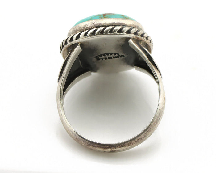 Navajo Ring 925 Silver Natural Blue Turquoise Native American Signed C.1980's