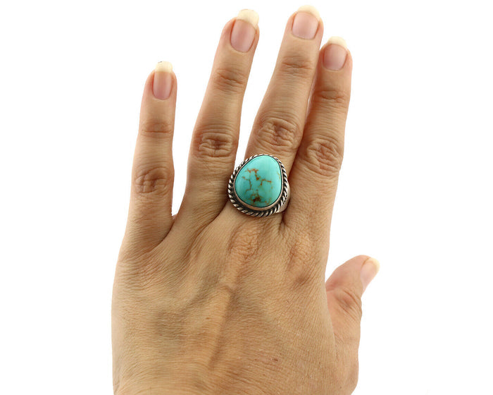 Navajo Ring 925 Silver Natural Blue Turquoise Native American Signed C.1980's