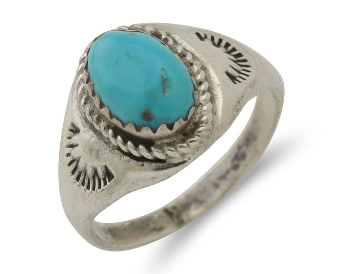 Navajo Ring 925 Silver Natural Blue Turquoise Native Artist C.80's