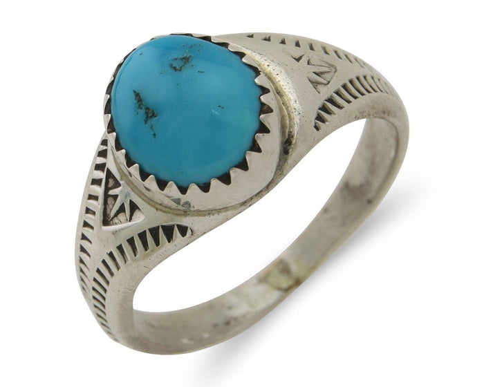 Navajo Ring 925 Silver Natural Blue Turquoise Native Artist C.80's