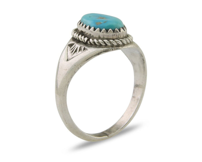 Navajo Ring 925 Silver Natural Blue Turquoise Native Artist C.80's