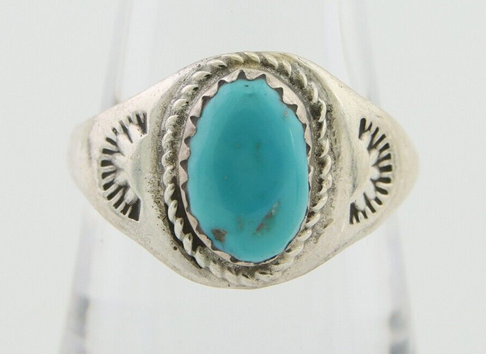 Navajo Ring 925 Silver Natural Blue Turquoise Native Artist C.80's