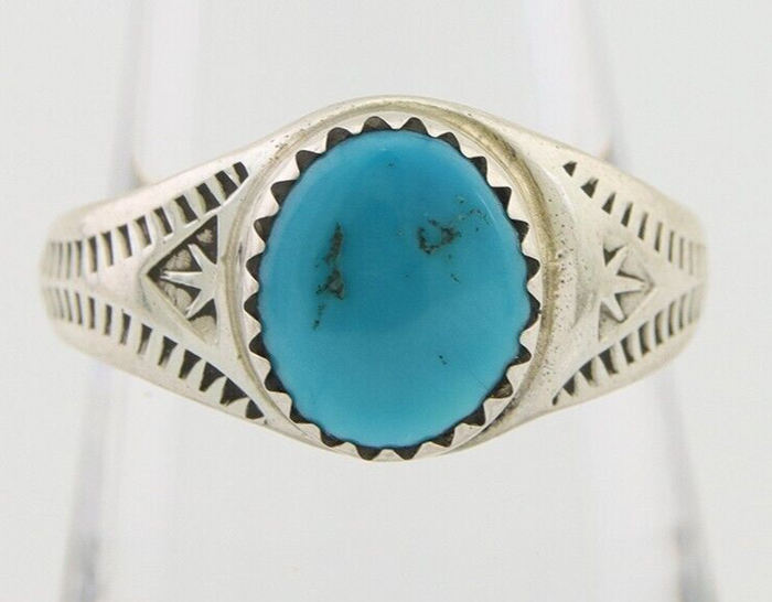 Navajo Ring 925 Silver Natural Blue Turquoise Native Artist C.80's