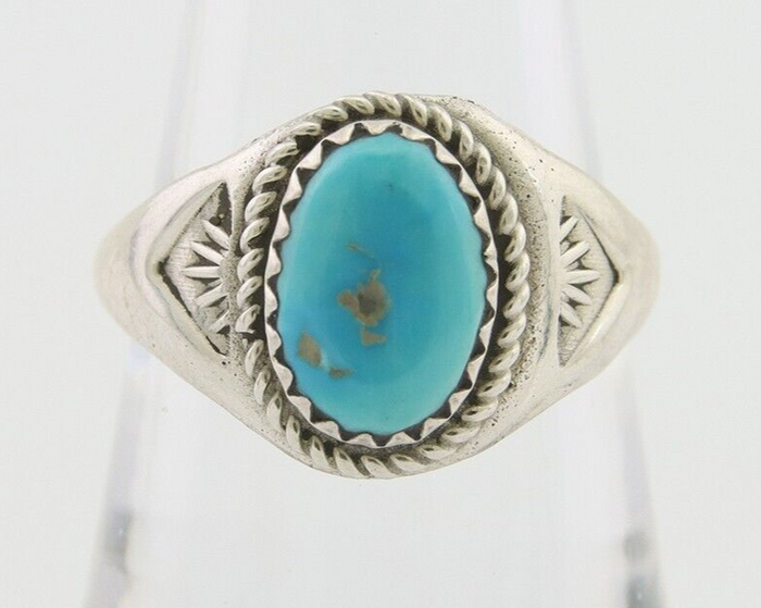 Navajo Ring 925 Silver Natural Blue Turquoise Native Artist C.80's