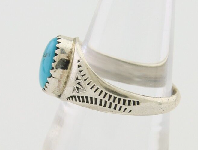 Navajo Ring 925 Silver Natural Blue Turquoise Native Artist C.80's