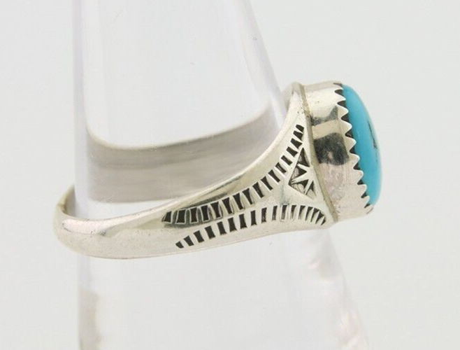 Navajo Ring 925 Silver Natural Blue Turquoise Native Artist C.80's